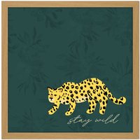Artery8 Wall Art Print Stay Wild Leopard Jungle Square Framed Picture 16X16 Inch in Light Oak | Size: W16" x H16"