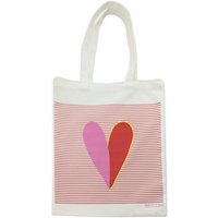 Wee Blue Coo Breton Stripe Love Heart Cotton Tote Bag Reusable Cloth Bag in White