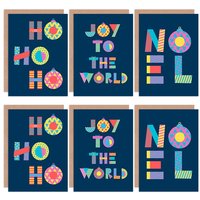 Artery8 Christmas Typography Bright Patterns Greeting Cards With Envelopes Pack of 6 in Navy