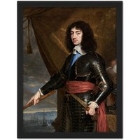 Artery8 Wall Art Print De Champaigne Portrait King Charles II England Large Framed Wall Décor Art in Black | Size: W18" x H24"