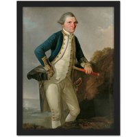 Artery8 Wall Art Print Webber Portrait Captain James Cook Large Framed Wall Décor Art in White | Size: W18" x H24"