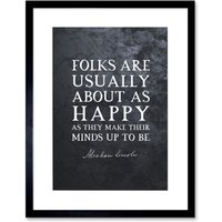 Artery8 Wall Art Print Slate Quote Abraham Lincoln Folks Happy Artwork Framed 9X7 Inch in Black | Size: W7" x H9"