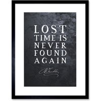 Artery8 Wall Art Print Slate Quote Benjamin Franklin Lost Time Artwork Framed 9X7 Inch in Black | Size: W7" x H9"