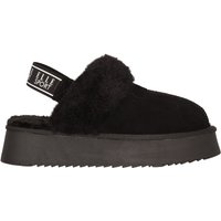 Elle Sport Women's Faux Fur Platform Slippers With Slingback Strap in Black | Size: 5