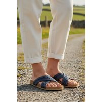 Woven Leather Cross Strap Flat Mule Sandal