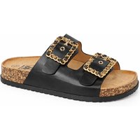 Down To Earth Women's Double Strap Chain Buckle Comfort Footbed Sandals in Black | Size: 5