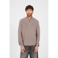 Cotton Zip Through Funnel Neck Knit Jumper
