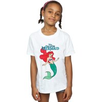 Disney Girl's The Little Mermaid Line Ariel Cotton T-Shirt in White | Size: 5-6 Years