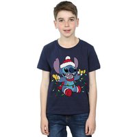 Disney Boy's Lilo & Stitch Christmas Lights T-Shirt in Navy | Size: 12-13 Years