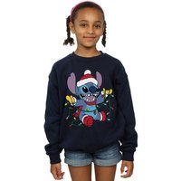Disney Girl's Lilo & Stitch Christmas Lights Sweatshirt in Navy | Size: 12-13 Years