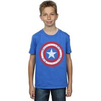 Marvel Boy's Avengers Captain America Scratched Shield T-Shirt in Blue | Size: 5-6 Years
