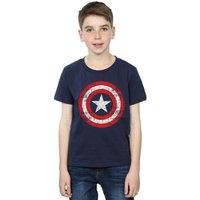 Marvel Boy's Avengers Captain America Scratched Shield T-Shirt in Navy | Size: 12-13 Years