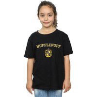 Harry Potter Girl's Hufflepuff Crest Cotton T-Shirt in Black | Size: 5-6 Years