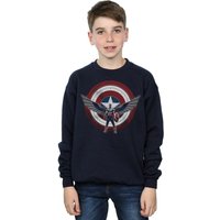 Marvel Boy's Falcon & The Winter Soldier Captain America Shield Pose Sweatshirt in Navy | Size: 12-13 Years