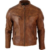 Real Leather Biker Jacket Zipped Pockets Dark