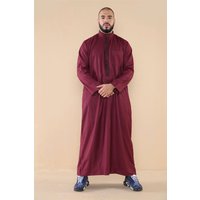 Thobez Men's Muslim Islam Eid Nehru Collar Thobe in Wine | Size: 56R