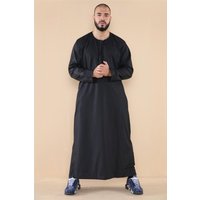 Thobez Men's Omani Eid Tassel Thobe Jubba in Black | Size: 56R