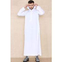 Thobez Men's Muslim Islamic Hooded Thobe in White | Size: 60S