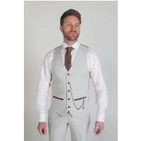 Paul Andrew Men's Mark Check Velvet Trim Waistcoat in Beige | Size: 34R