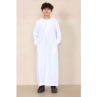 Thobez Boy's Thobe Emirati Islamic Clothing String Tassel in White | Size: 6-7 Years
