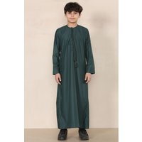 Thobez Boy's Thobe Emirati Islamic Clothing String Tassel in Olive | Size: 9-10 Years