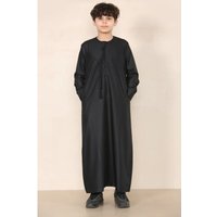 Thobez Boy's Thobe Emirati Islamic Clothing String Tassel in Black | Size: 8-9 Years