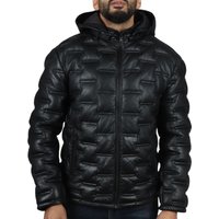 Puffer Quilted Real Leather Hooded Jacket