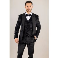3 Piece Suit Velvet Paisley Shawl Collar Tailored Fit Wedding Tuxedo 44R