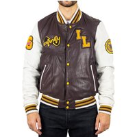 Genuine Leather Bomber Jacket Baseball Letterman Coat