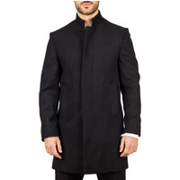 TruClothing Men's Stand Collar Wool Blend Overcoat Classic Trench Coat Winter Jacket in Black | Size: 2XL