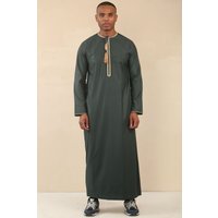 Thobe Emirati Omani Jubba Islamic Clothing Muslim Kaftan Eid Robe Arab Gold Tassel Embroidery 58R