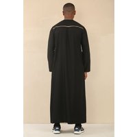Thobez Men's Thobe Emirati Omani Jubba Islamic Clothing Muslim Kaftan Eid Robe Arab Gold Tassel Embroidery in Black | Size: 52R