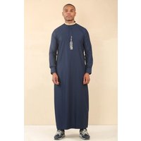 Thobe Jubba Nehru Round Collar Islamic Clothing Muslim Kaftan Embroidery Eid Robe Saudi 60R