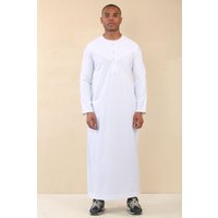 Thobez Men's Thobe Emirati Omani Jubba Islamic Clothing Muslim Kaftan Eid Robe Arab Gold Embroidery in White | Size: 52R