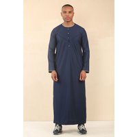 Thobez Men's Thobe Emirati Omani Jubba Islamic Clothing Muslim Kaftan Eid Robe Arab Gold Embroidery in Navy | Size: 56R