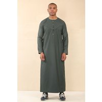 Thobez Men's Thobe Emirati Omani Jubba Islamic Clothing Muslim Kaftan Eid Robe Arab Gold Embroidery in Green | Size: 60R
