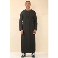 Thobez Men's Thobe Emirati Omani Jubba Islamic Clothing Muslim Kaftan Eid Robe Arab Gold Embroidery in Black | Size: 52R