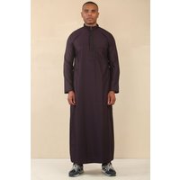 Thobez Men's Thobe Jubba Nehru Stand Collar Islamic Clothing Muslim Kaftan Embroidery Eid Robe in Purple | Size: 52R
