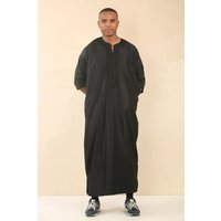 Thobez Men's Moroccan Thobe Gandoura Short Sleeve Jubba Islamic Clothing Kaftan Eid Robe Arab Embroidery in Black | Size: 58R