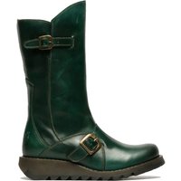 TruClothing Women's Wedge Heel Buckle Mid Calf Leather Boots in Green | Size: 8