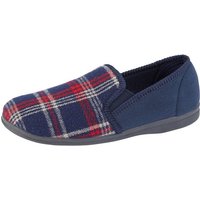 Sleepers Men's Jim Checked Velour Slippers in Navy | Size: 11