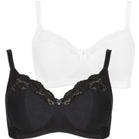 Yours Women's 2 Pack Non-Wired Soft Cup Bras in Black | Size: 50F