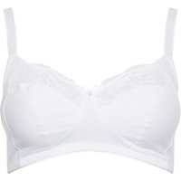 Yours Women's Non-Wired Cotton Bra With Lace Trim in White | Size: 50G