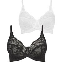 Yours Women's 2 Pack Lace Wired Bras in Black | Size: 40C