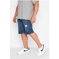 BadRhino Men's Denim Distressed Shorts in Mid Blue | Size: 56R
