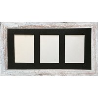 Frames & Mirrors 4U Metro Distressed White Frame with Black Mount for 3 Image Sizes 7 x 5 Inch
