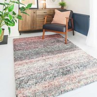 Pink Stripe Distressed Shaggy Living Area Rug Pink cm x 170 cm