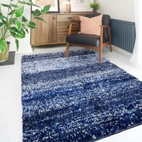 Navy Blue Striped Mottled Shaggy Rug Dark Navy cm x 290 cm