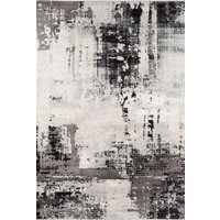 Silver Modern Distressed Abstract Rug Metallic Silver cm x 170 cm