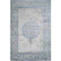 Blue Grey Distressed Traditional Medallion Bordered Rug Blue cm x 170 cm